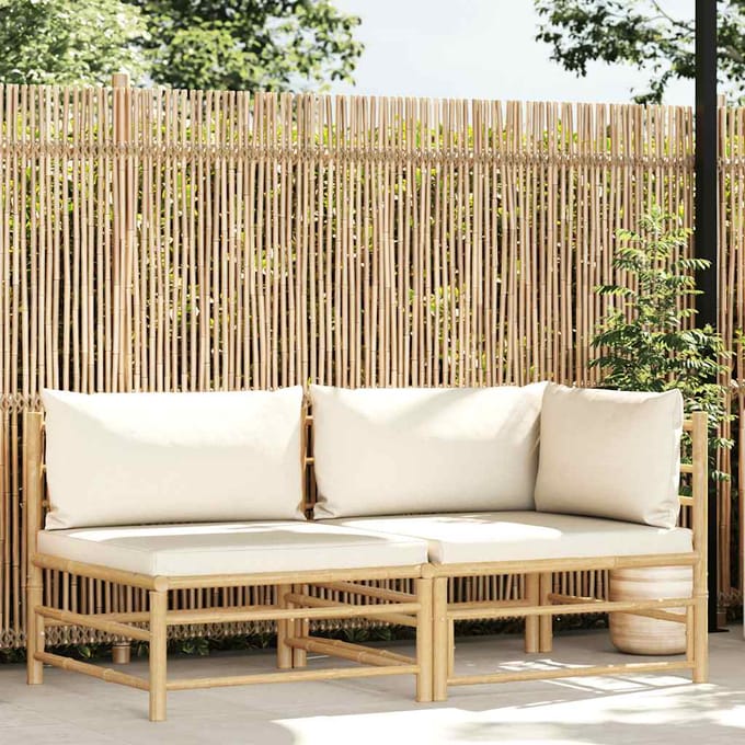 vidaXL - 2-delige - Loungeset - met - crèmewitte - kussens - bamboe