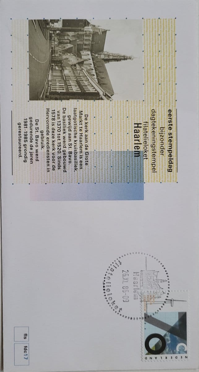 Envelop Haarlem St. Bavo kerk Grote Markt - eerste stempeldag 1986