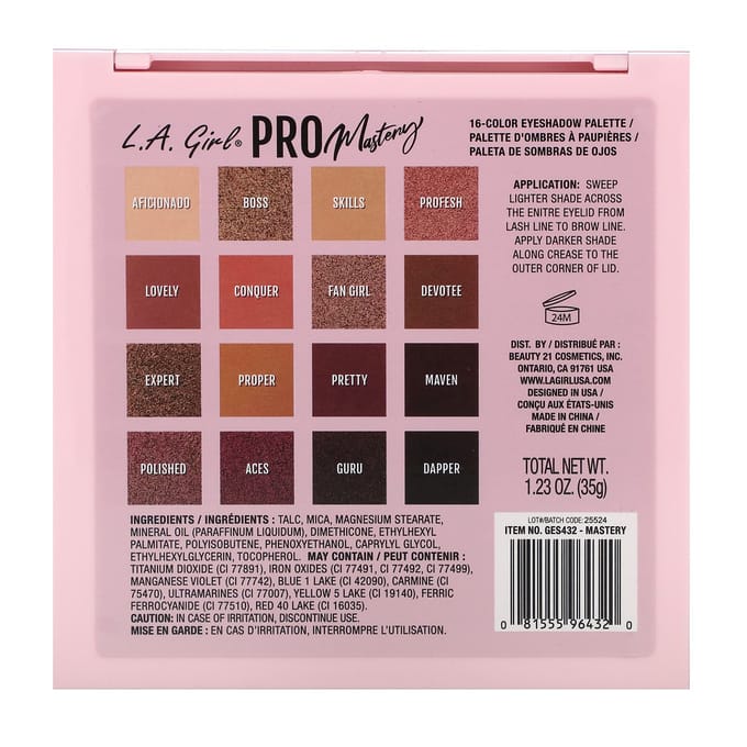 L.A. Girl, Pro Eyeshadow Palette, Ges432 Mastery, 35G(1.23Oz) brown