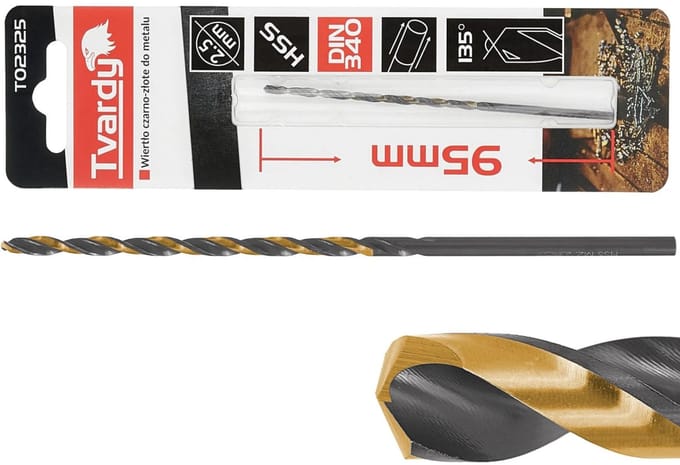 Tvardy Lang metaalboor - HSS M2 - TiN coating - 2,5 mm - zwart/goud