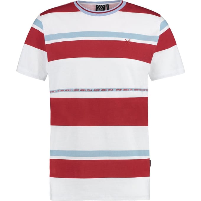 Kultivate T-shirt Ronde Hals Streep Wit/Rood/Blauw  S