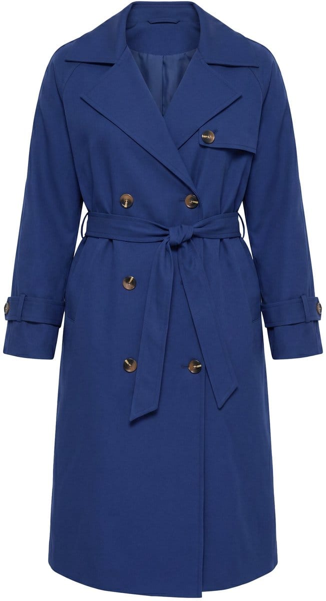 Studio Untold - Dames - Trenchcoat iets te groot revers ceintuur met stropdas - Navy - Maat 54+