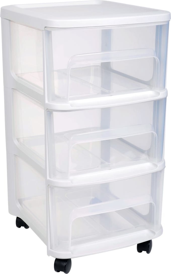 Eda Ladenkast organizer - wit - A4 - 3 lades - met wieltjes - L32 x B37 x H61 cm - Ladenblokken