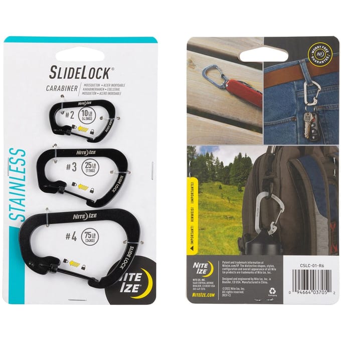 NITE IZE SlideLock Carabiner 3 Pack - Black