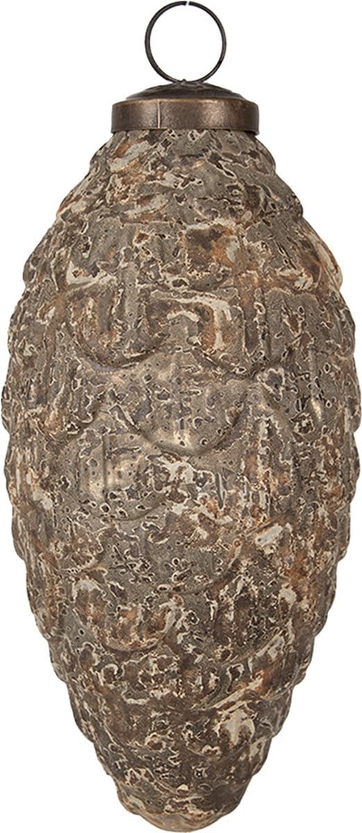 Clayre & Eef Kerstbal Overig Ø 7x15 cm Beige Grijs Glas Kerstballen