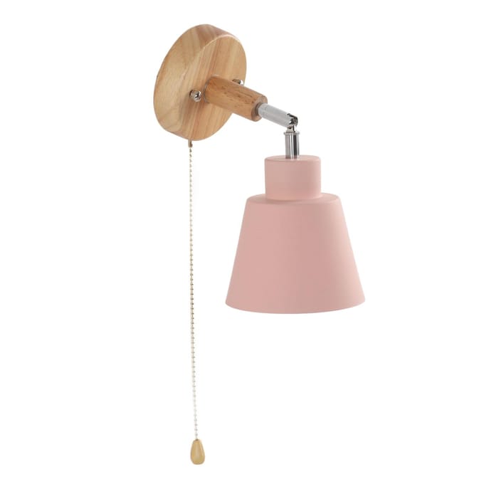 Macaron Wandlamp voor Nachtkastje Ruimtebesparend Roze Lampenkap Wandlampen met Houten Basis voor Woonkamer beige