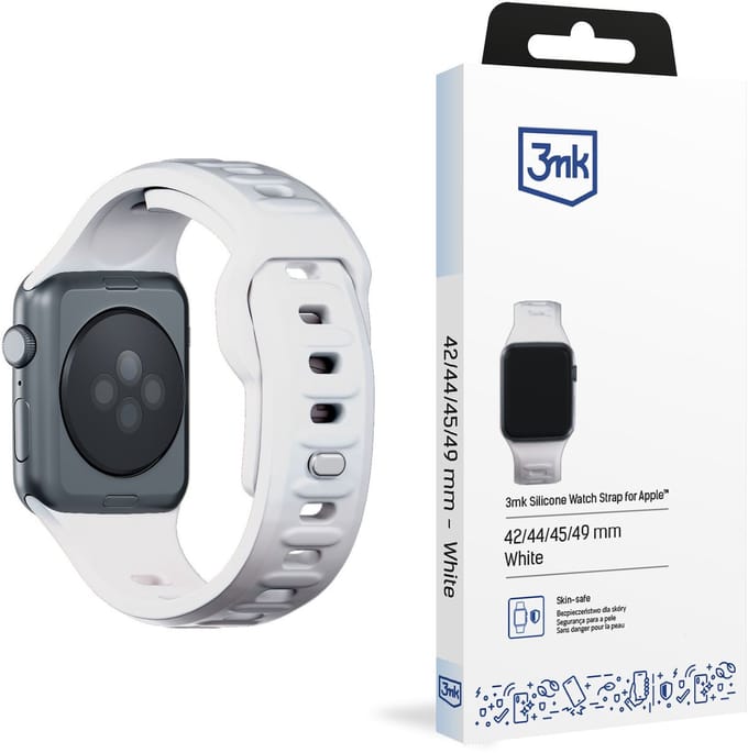 42/44/45/46/49 Mm White (Big) - 3Mk Silicone Watch Strap For Apple