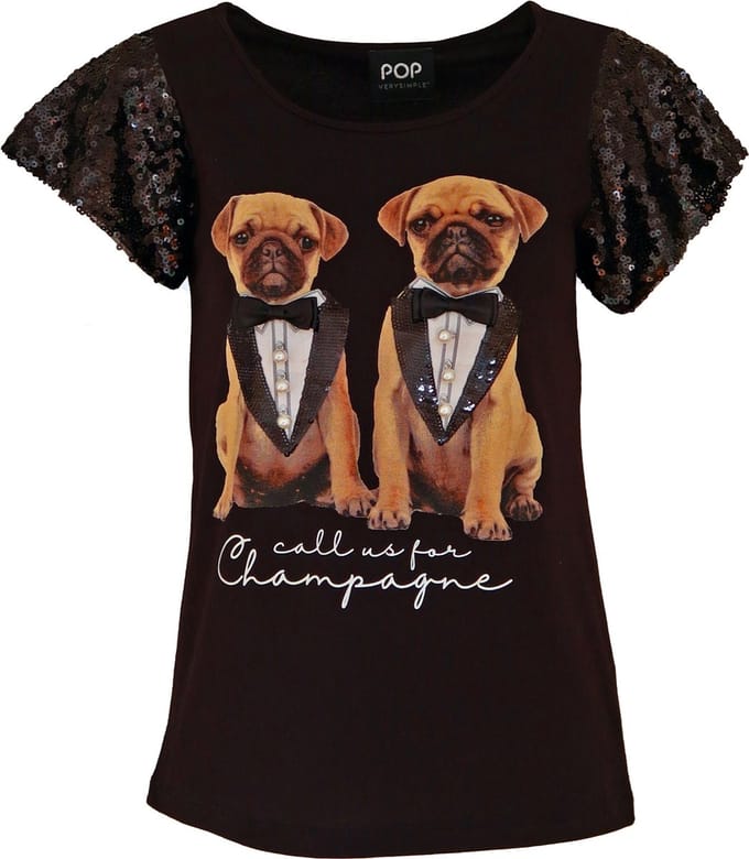 Verysimple • zwart t-shirt met honden • maat S (IT42)