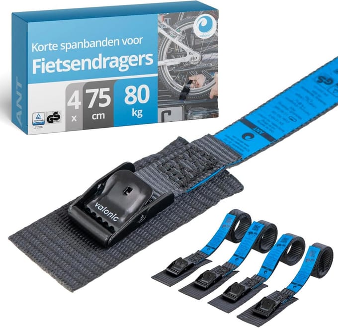 Spanbanden 4 Stuks – 75 cm, 19 mm, Klemslot, Gewatteerde Gesp, 80 kg, TÜV/GS Gecertificeerd