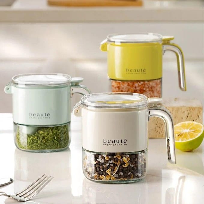 Pot d'assaisonnement scellé de type poussoir de luxe léger assaisonnement MSG résistant à l'humidité transfrontalier boîte d'assaisonnement de grande capacité boîte d'assaisonnement jaune