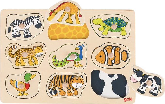 GOKI Puzzel - Wat Hoort Waar Bij? - 9 Delen - 30X21X2,4Cm - Hout - 1 Jaar