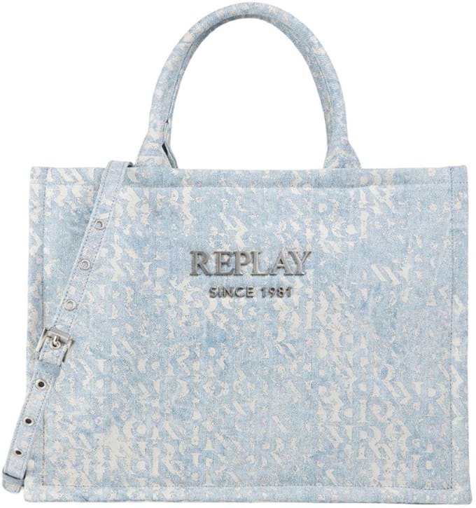 REPLAY handtas schoudertas Handbag Bleach Denim + Cream White Lichtblauw