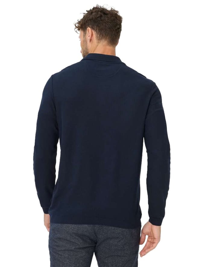 polo lange mouw Brax donkerblauw 3-knoops