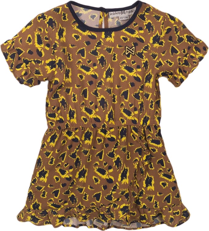 Koko Noko meisjes jurk panterprint Camel