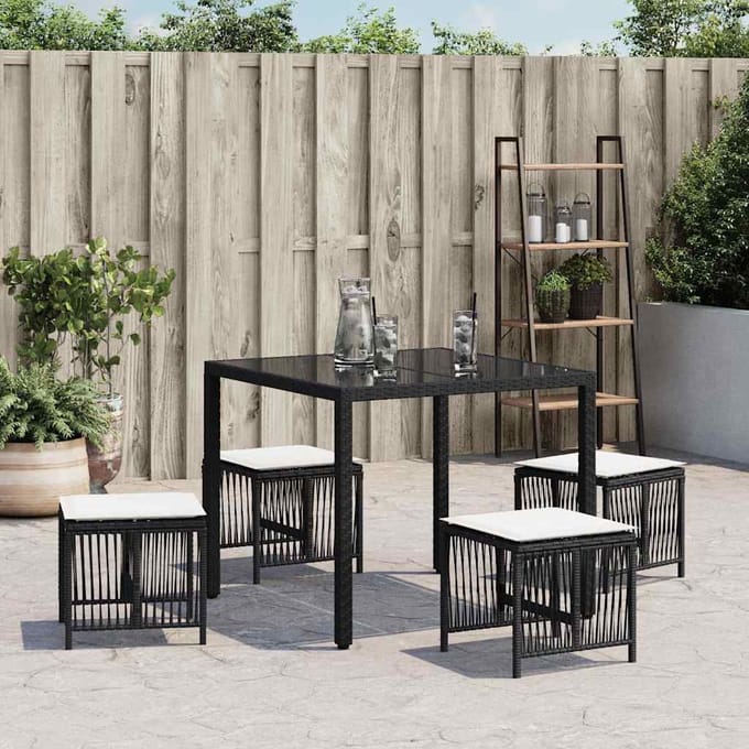 vidaXL - Tuinkrukken - 4 - st - met - kussens - 41x41x36 - cm - poly - rattan - zwart