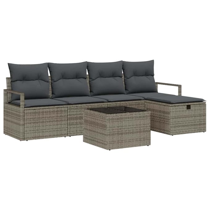 vidaXL - Bankstel - 6 - st - 5-zits - Grijs - poly - rattan