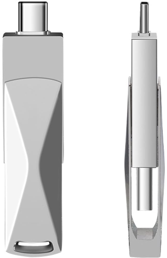 USB - Dubbele Type-C- en USB 2.0-poorten - Metalen behuizing - Opslagapparaat voor Type-C, Android en pc - 64 GB - USB 2.0 - Zilver