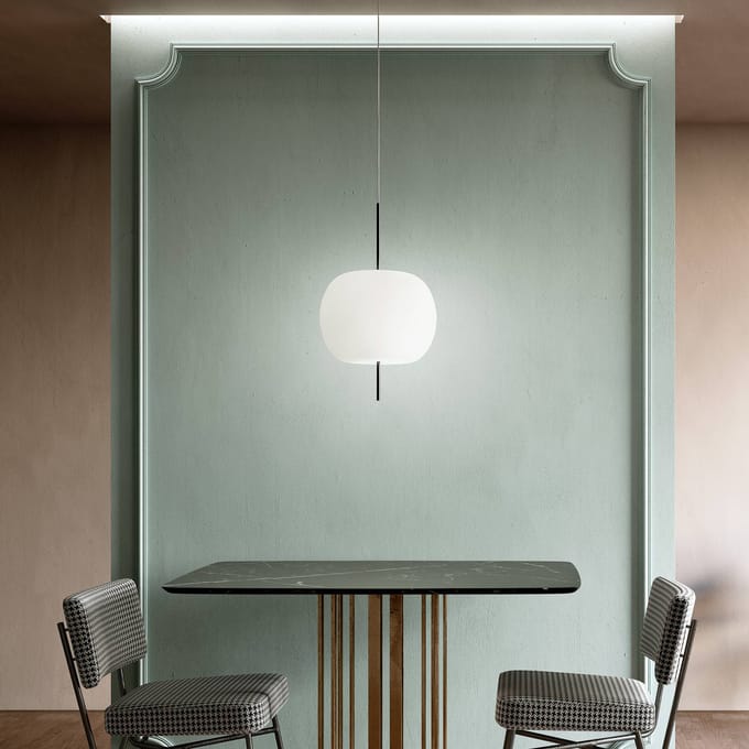 kdln hanglamp Kushi, zwart/wit, Ø 16 cm, glas