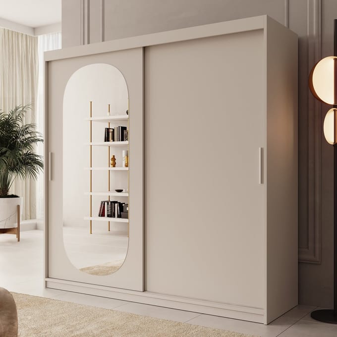 Meubella - Kledingkast Bodhi - Beige - 200 cm - Met spiegel