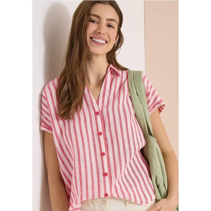 Overhemdblouse met hangende schouder in linnen