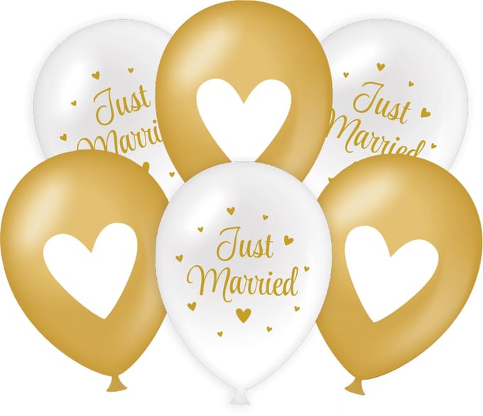 Huwelijk Ballonnen Just Married Goud-Wit