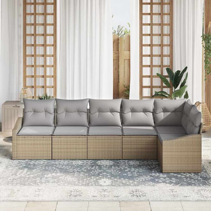vidaXL - Tuinbank - Set - 6 - st - Beige - en - Lichtgrijs - poly - rattan