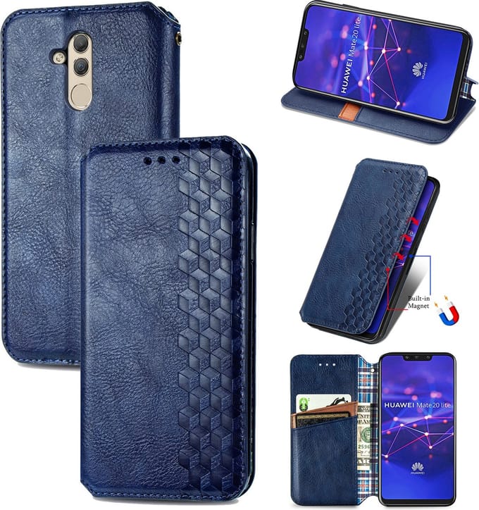 Luxe PU Lederen Ruitpatroon Wallet Case + PET Screenprotector voor Huawei Mate 20 Lite _ Blauw