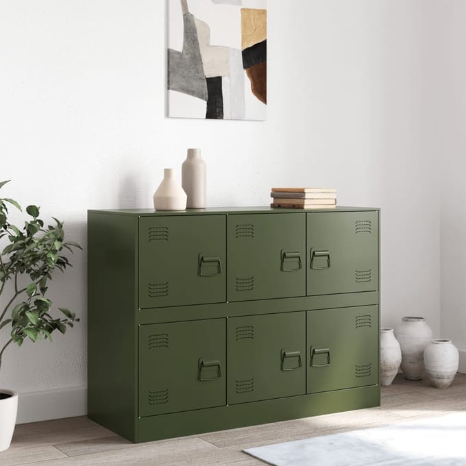 vidaXL - Dressoir - 99x39x73 - cm - staal - olijfgroen