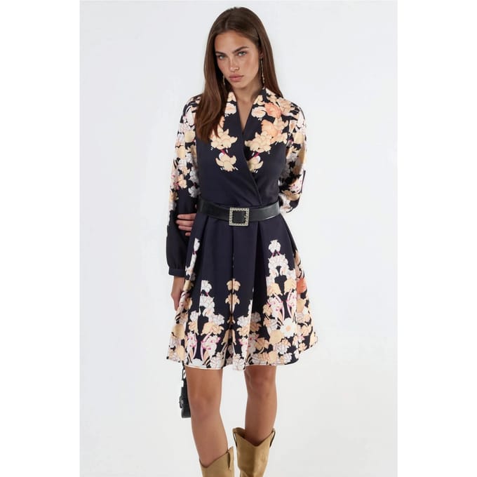 Bloemenprint V-hals Mini Jurk met Ceintuur