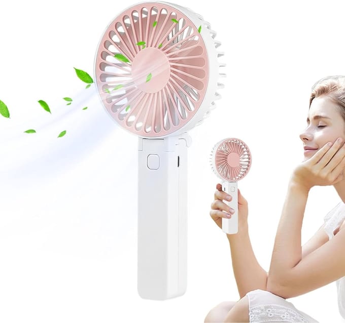 1-pack - Handventilator - Draagbare ventilator voor binnen/buiten - Kleine persoonlijke ventilator - Oplaadbare miniventilator - Stille ventilator - Drie windsnelheden - USB-oplaadbaar - 20*9 cm - Roze