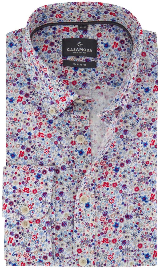 Overhemd Casa Moda Casual Fit blauw lange mouw print