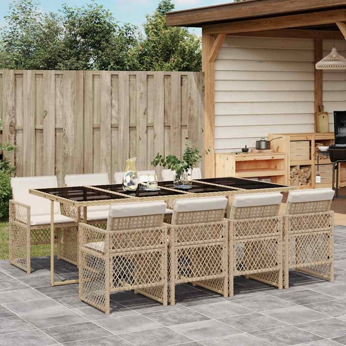 vidaXL - 9-delige - Tuinset - met - kussens - poly - rattan - beige