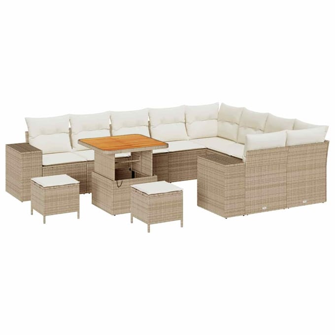 vidaXL - Tuinbank - Set - 12 - st - 9-zits - Beige - en - Crème - poly - rattan