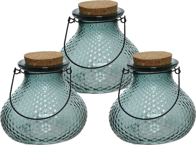 Decoris wespenvanger/wespenval - set 3x - glas - lichtblauw - D14 x H13 cm