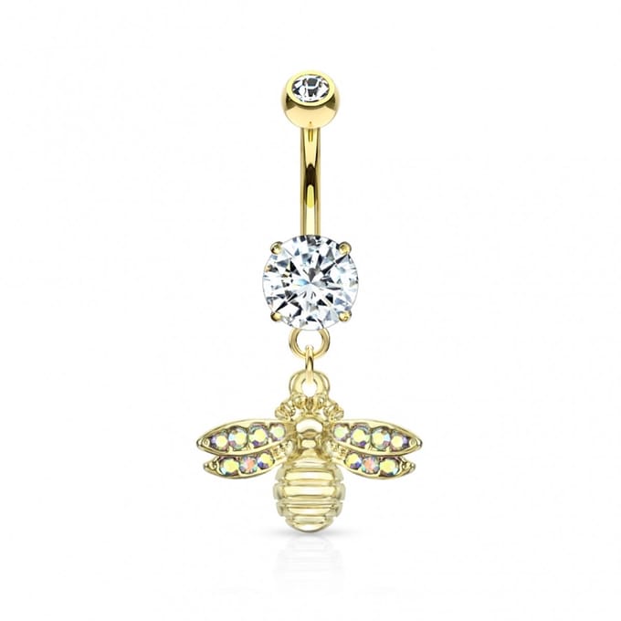 Navelpiercing glitter bijtje hanger gold plated - LMPiercings