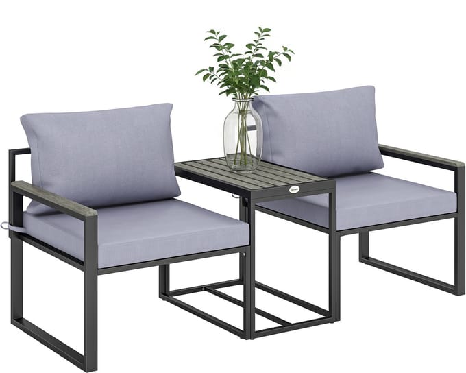 Outsunny Outdoor Bistro Set-Staal, Polyester-63L x 64B x 63H cm-Grijs