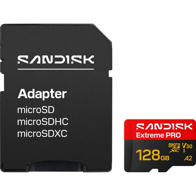 SanDisk microSDXC Extreme PRO 128GB (UHS-I, R250MB/s / W120MB/s, 5K, 4K UHD) + Ad
