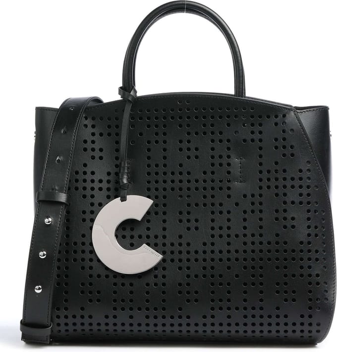 COCCINELLE HANDTAS CONCRETE PERFOREE ZWART LEDER