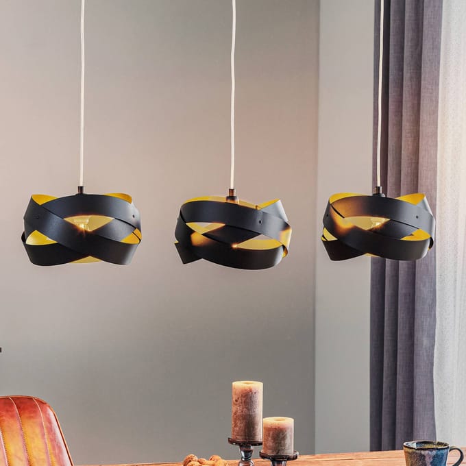 Domiluce Hanglamp Tornado, 3-lamps, zwart