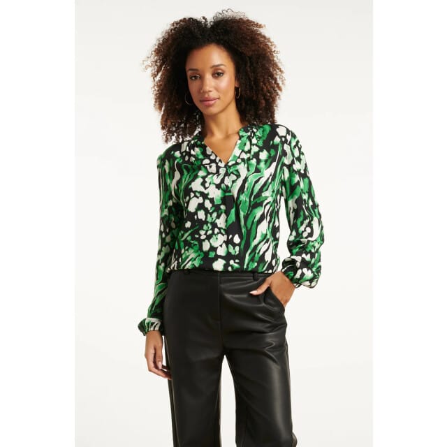 Smashed Lemon Groen en zwart dierenprint top met v-hals |