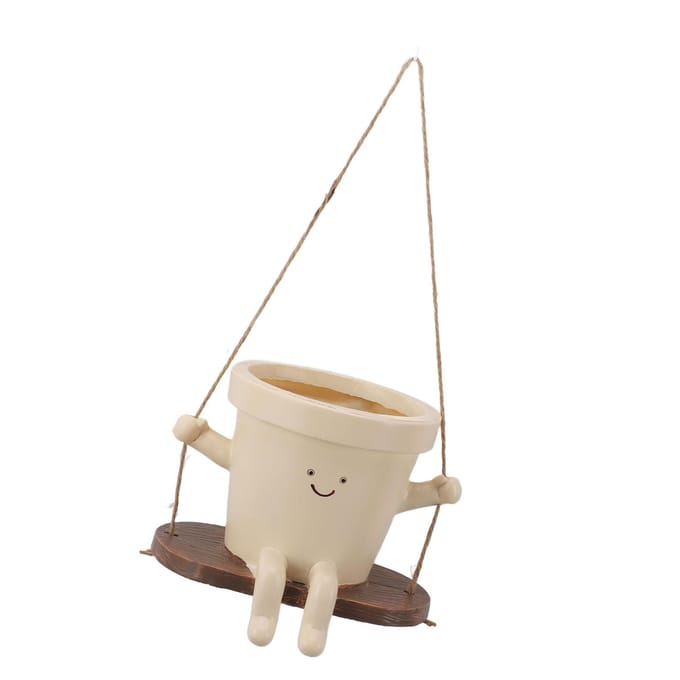 Pot de fleurs suspendu visage balançant résine mignon décoratif pot de fleurs visage pour intérieur extérieur beige
