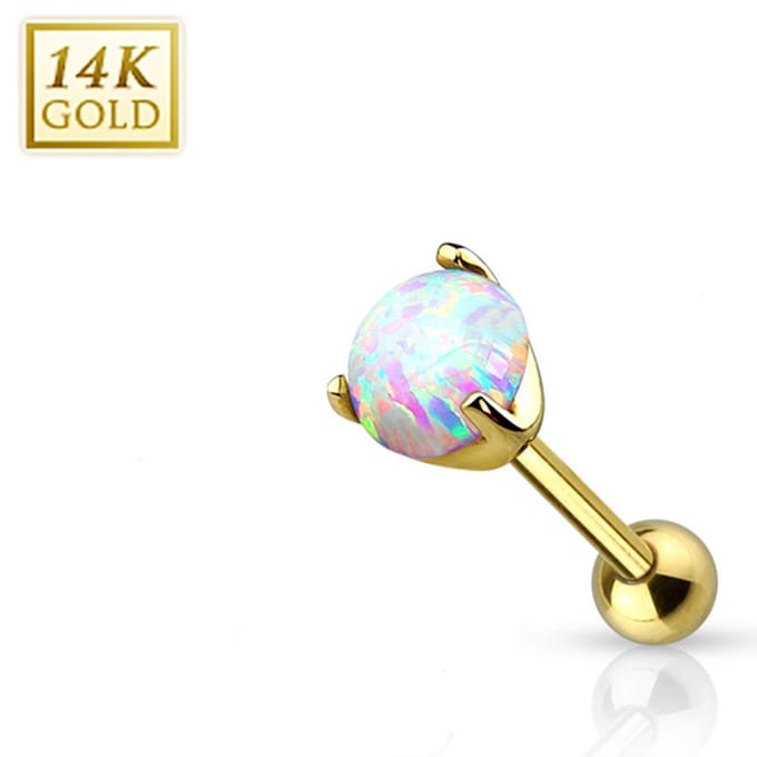 Piercing 14kt met opal steen 1.2x6x5 - goud - LMPiercings