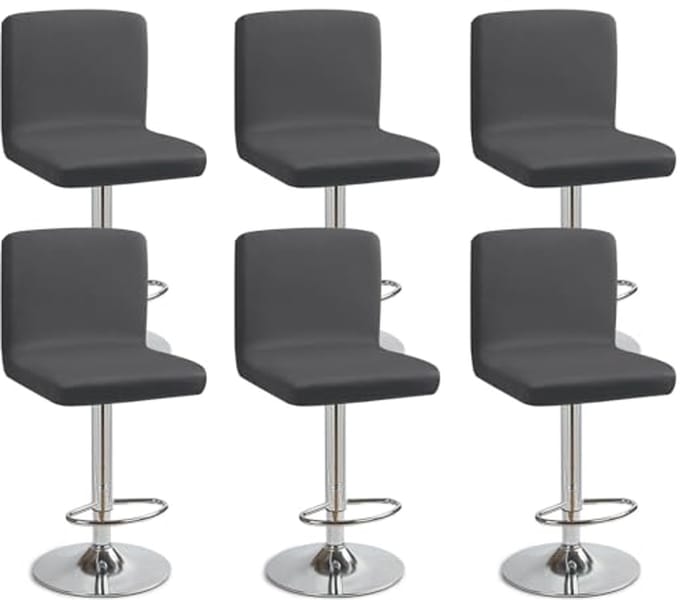 Set van 6 Stretch Barkrukhoezen met Rugleuning - Wasbaar en Verwijderbaar voor Eetkamerstoelen