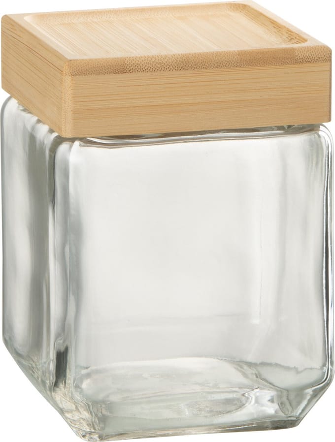 J-Line voorraadpot Brad - glas/bamboe - transparant/naturel - medium
