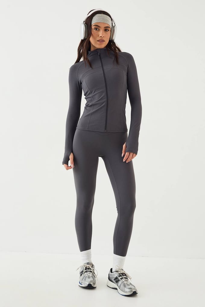 Dames DSGN Studio Ultra Sculpt Ribnaad Detail Sportjasje | Leisteengrijs | Maat: Medium
