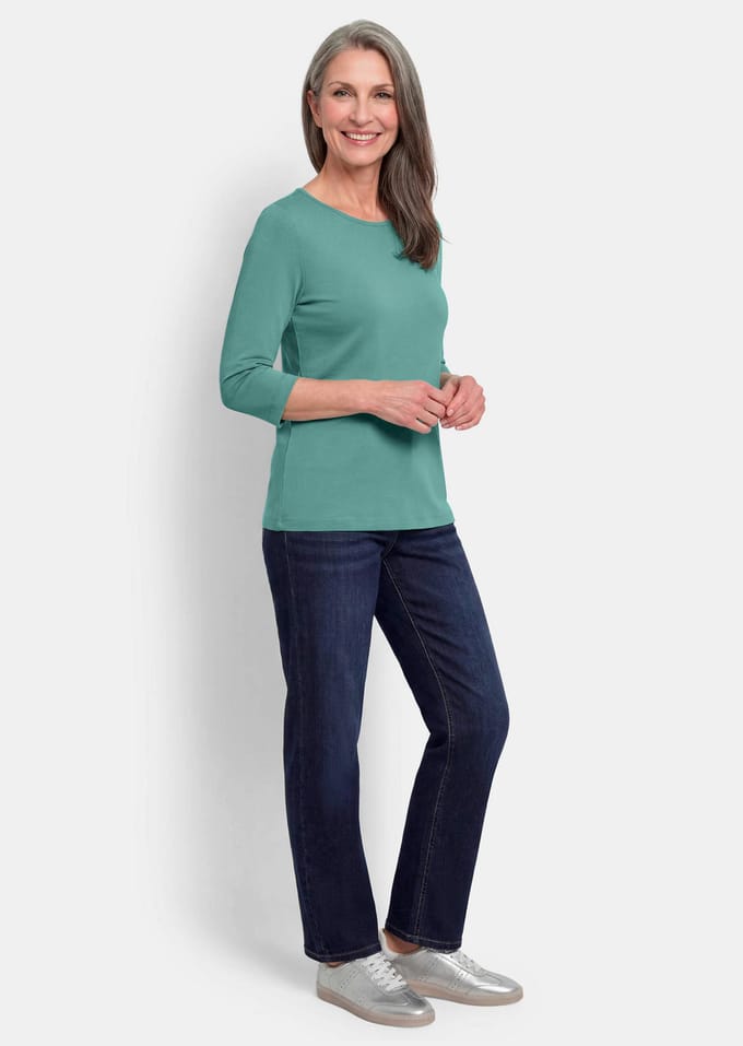 Basic shirt van interlock-jersey - grijsgroen - Gr. 21 van Goldner Fashion