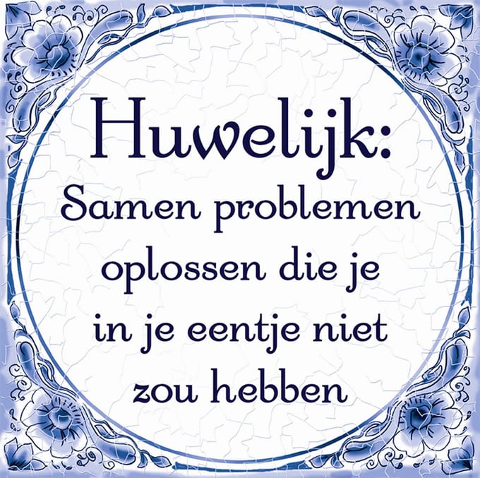 Spreukentegeltje | Tekst: Huwelijk | Kleur: Delftsblauw