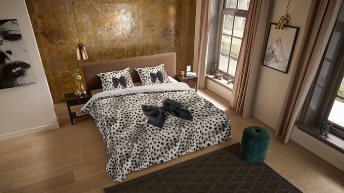 Pure dekbedovertrek luipaardprint met strik - 2 persoons 200x200/220 cm - Ecru - Microvezel