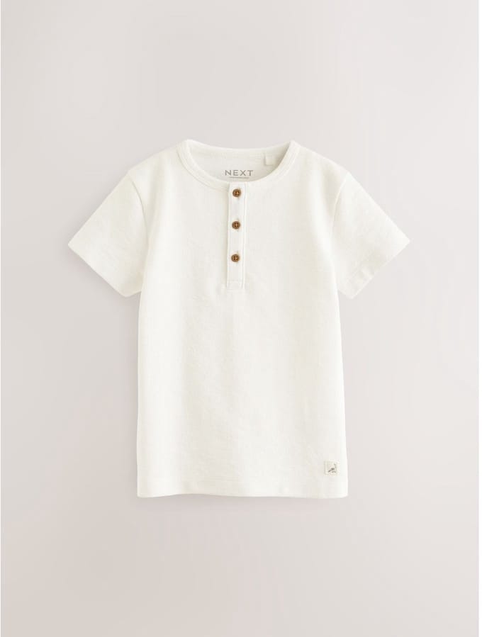 Next - Jongens - T-shirt met korte mouwen en Henley-hals - Wit