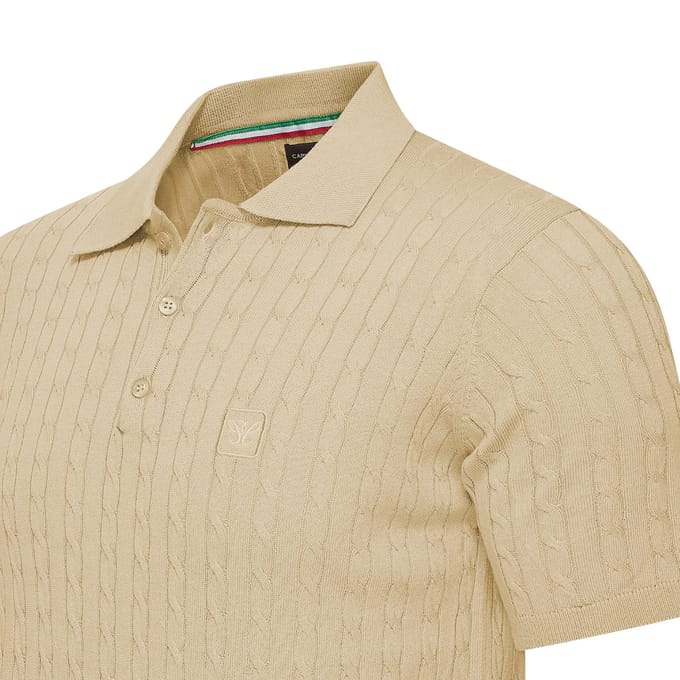 Cappuccino Italia - Heren Polo SS Caorle Cable Knit - Beige - Maat L